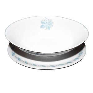 Abalone China Sky Flower Gravy Boat Attached Plate Trimmed in Platinum Vintage